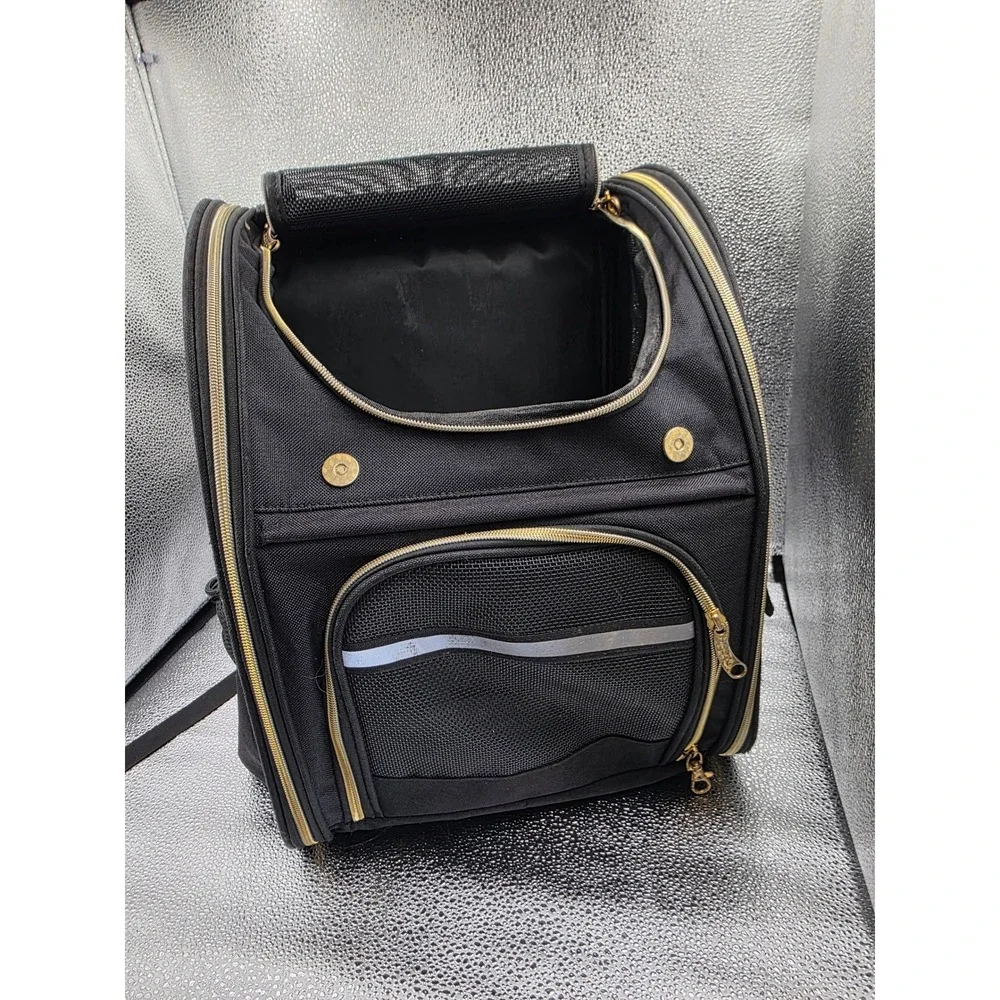 Goodio Pet Carrier Backpack Black Gold Small Dog Cat Breathable Mesh Travel Bag